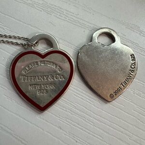Tiffany & Co. Sterling Heart Tag Pendant with Red Trim w solid heart pendant